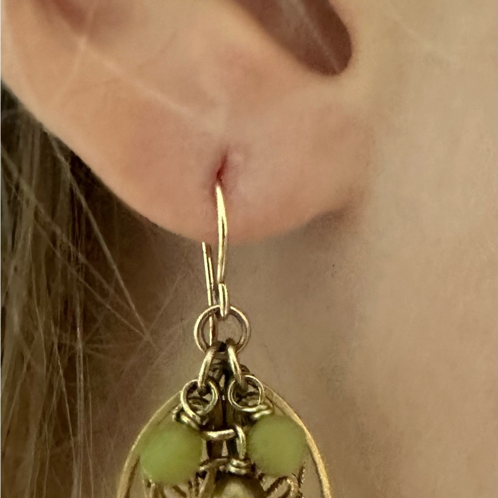 Elegant Gold and Green Dangle Earrings